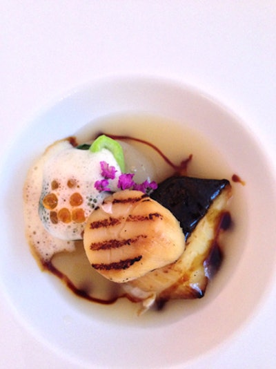 Chef Ryo Ozawa served Alaskan black cod and a scallop with braised daikon, matsutake mushrooms, and a white wine sabayon.