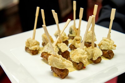 During the cocktail reception, passed hors d'oeuvres included fried oysters with chipolata sausage, a personal favorite of James Beard's.