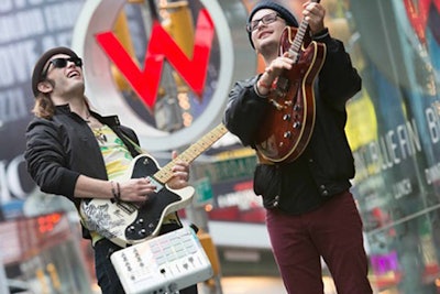 Electro-pop duo Cherub took live song requests via Twitter as part of the W Times Square's Human Jukebox promotion.