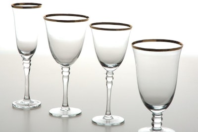 Classic, understated Milano glassware with gold or silver rim.