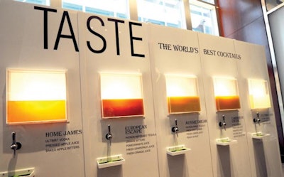 In July at Travel & Leisure’s annual World’s Best Awards in New York, sponsor Patrón displayed a sleek wall that housed five tanks of Patrón-based cocktails from which guests could pour their own drinks.