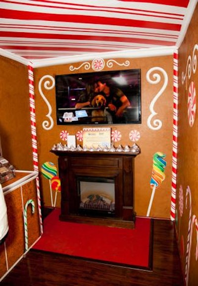 ION enlisted the Michael Alan Group to help produce the mobile gingerbread house, which was designed as a thank-you to its clients. Inside the structure, a living room-like environment included a screen to watch the network's content and an electric fireplace for photo ops.