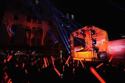 During Chromeo's set, the crowd waved oversize red glow sticks, which matched the glowing red look of the promotion.
