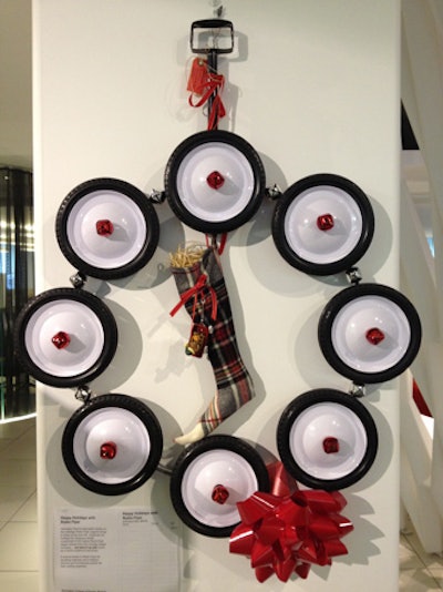 Harrington College of Design alumni used wagon wheels and vintage-style stockings in 'Happy Holidays With Radio Flyer.'