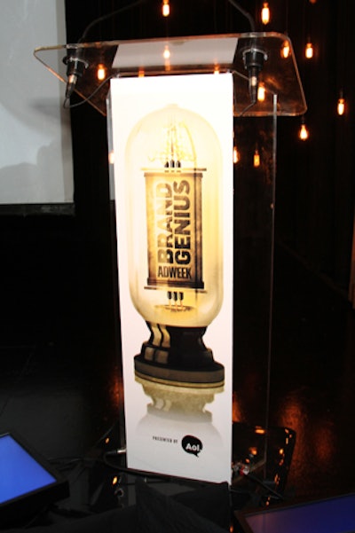 The light bulb logo was incorporated into the look of the lectern, where executives including Lisa Mann, vice president of cookies and marketing services at Mondelez International (formerly Kraft Foods), and Kensuke Suwa, Uniqlo's chief marketing officer, accepted awards.