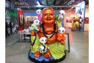 The finished Happy Buddha sculpture brings to life one of Miguel Paredes’s famous characters from his paintings