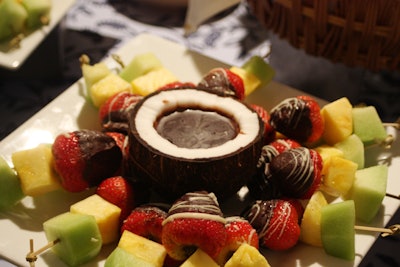 Fruit skewers with chocolate dipping sauce