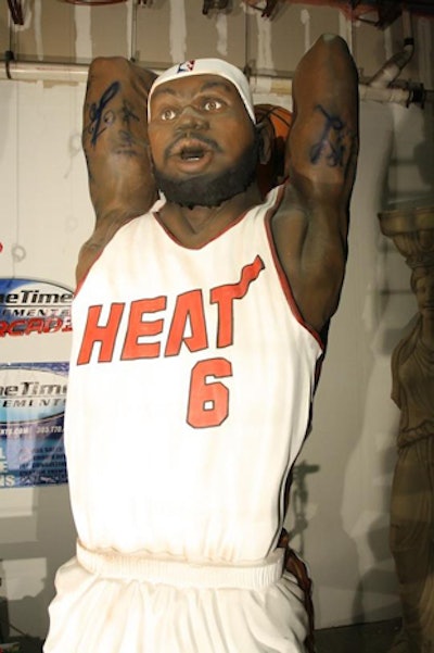 PrimeTime Amusements’ theming division, Prop Creations, builds an 18-foot foam statue of Miami Heat star LeBron James