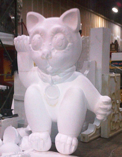 The Lucky Cat was carved from Styrofoam by the Prop Creations sculptors and artists