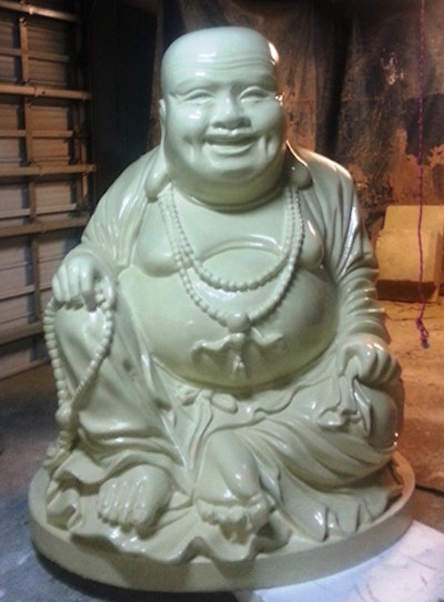 After the Prop Creations team carved the Buddha out of foam, it is ready to be painted by Miguel Paredes