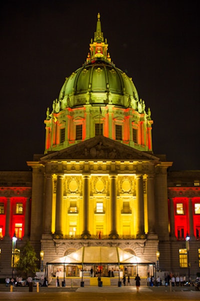 Colorful lighting illuminated the exterior of San Francisco City Hall, giving guests a taste of the vibrant color palette found inside.