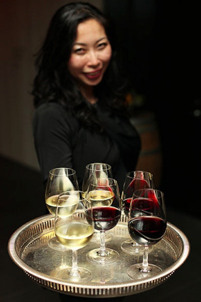 A tray of the fine wine to be served to guests.