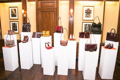 In the library, display stands of alternating heights housed Stella McCartney's non-leather, cruelty-free accessories collection.