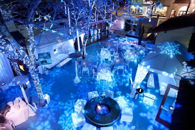 Russell Harris Event Group produced a winter wonderland-themed party for Fox in 2010. The designers covered the patio at Los Angeles's Villa Sorriso in blue carpeting and hung LED tubes in the trees, creating an effect that simulated falling snow.