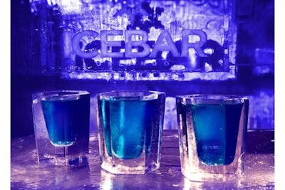 Drinks inside the ice bar are served in crystal ice glasses.