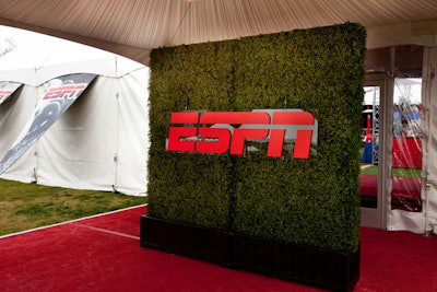 Russell Harris Event Group designed a green hedge with the ESPN logo for the entrance of the tent. 'We created a baffle to make the V.I.P. tent more private,' Harris said. 'The ESPN tent was the anchor for the entire village, which means we get more people wanting to see who's at their party.'