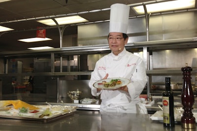 Beverly Hilton executive chef Suki Sugiura plated a version of the meal that will serve 1,300 at this year's Golden Globes.