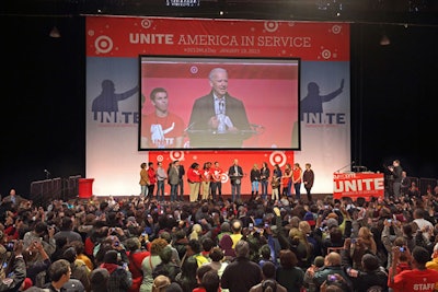 The Unite America in Service 2013 M.L.K. Day Service Event was sponsored by Target and featured branded signage on the stage and throughout the armory.