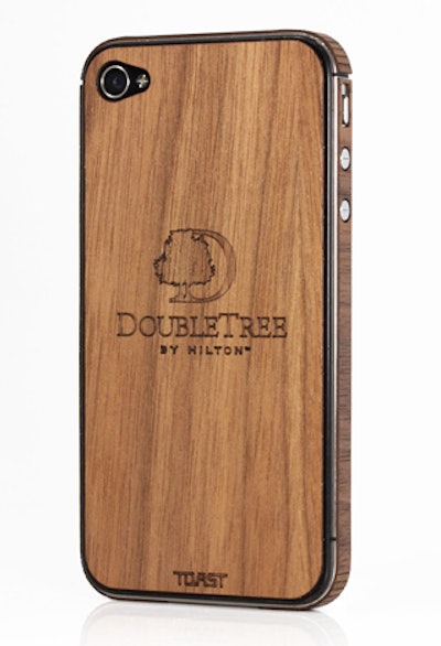 Toast's engraved wood iPhone covers ($30; bulk pricing available) can be customized with logos and brand names.