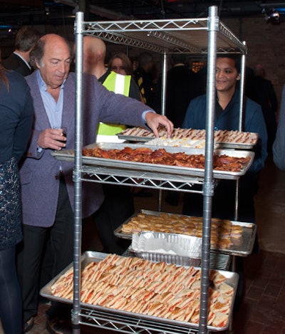 Instead of traditional trays, servers used rolling metro carts to pass hors d'oeuvres.