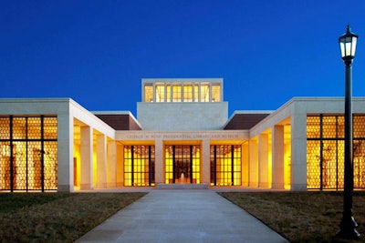 The George W. Bush Presidential Center, scheduled to open in the spring of 2013, is being constructed across a 24–acre site on the campus of Southern Methodist University. The centerpiece of the complex is a 226,500-square-foot building, designed by architect Robert A.M. Stern, that will hold the George W. Bush Presidential Library. A 15-acre park with several green spaces surrounds the library, which will have several venue options for events.