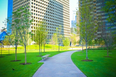 The 1.5-acre Belo Garden opened downtown in May. The former parking lot is now a tree-lined green space, with a fountain plaza surrounded by several grassy knolls. Hardwood benches in the plaza seat 60, and there are 11 tables set throughout the grove area. The entire park can be reserved for private events.
