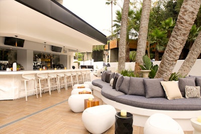 The poolside Hiatus Lounge at the new Hotel La Jolla has an open-air bar, a long fireplace encased in a stone wall, and an array of beachy lounge furniture strewn among palm trees. The lounge is available for daytime or evening private events, with a capacity of 70.
