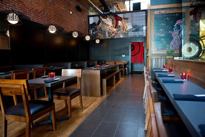Open downtown since March 2012, Gaijin Noodle & Sake House is a sleek new Japanese restaurant and lounge with two bars serving sake-based shaved-ice cocktails, plus a 1,000-degree Japanese grill that cooks skewered meats. The venue seats 20 people in the lounge area, 60 in the dining room, and it accommodates as many as 140 for a buyout.