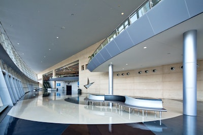 An extensive renovation to the 2.1-million-square-foot Dallas Convention Center was completed in 2012. New areas include a lounge at the east entrance of the building, as well as a new 19,000-square-foot ballroom in the D mezzanine, with an adjacent glassed overhang multimedia conference room.