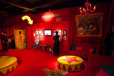 A bright red, circus-style space showcased the people and artifacts featured in Freakshow.
