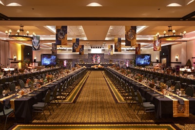 Warner Bros.: In two hours, transformed a Palm Springs hotel ballroom into Harry Potter’s Great Hall of Hogwarts Castle for client’s annual sales meeting dinner.