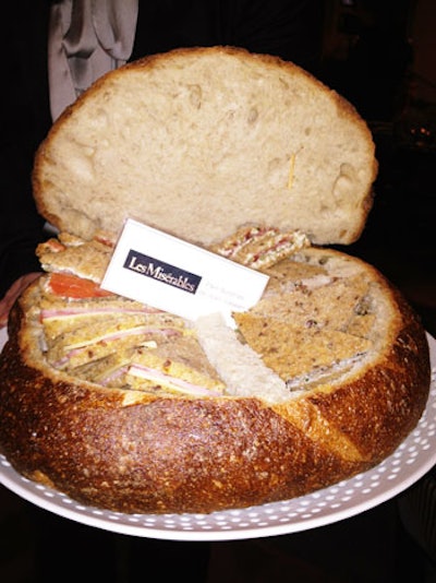 For his Les Misérables-inspired offering, Boulud looked to the character of Jean Valjean, who is thrown in jail for stealing a loaf of bread: Four different kinds of Pain Surprise (“a French-style tea sandwich,” Boulud explained) will be served in hollowed-out bread bowls.