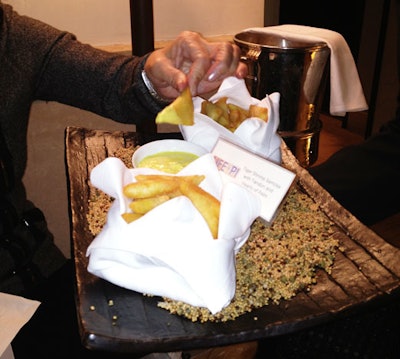 The Life of Pi-inspired hors d’oeuvre: tiger shrimp samosas with tandori and hearts of palm. “The movie made me think of India and the ocean—and of course, there’s the tiger,” Boulud said.