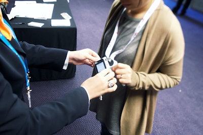 Room monitors can check in attendees by tapping an N.F.C.-enabled device to event badges embedded with an N.F.C. tag.