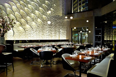 The sleek, two-story STK steak house opened in December 2011. Leather banquettes, dramatic lighting, a black granite bar, and a DJ booth accent the 200-seat dining room, which is available for buyouts. Two private rooms seat 15 and 30 or can be combined to seat 70.