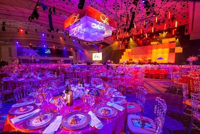 PRG used blue and orange lighting to illuminate the main dinner hall.