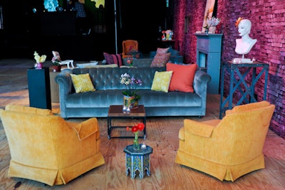 Funky furniture and accent pieces made the space feel like a vintage living room.