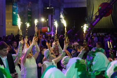 A procession of masked rabbits and sparklers hinted at the event's theme: 'Starting the Fire.' The theme pays homage to the Great Chicago Fire Festival, which the theater is currently working with the city of Chicago to produce. The inaugural festival will take place in the fall of 2014 and will include a grand procession and 'fire spectacle' on the main branch of the Chicago River.