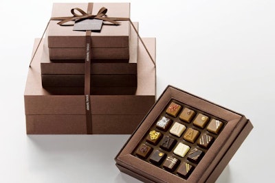 For a corporate gift that’s more stylish than your standard box of chocolates, call Giorgio Armani’s Armani/Dolci. The line includes Italian-made pralines, chocolate bars, spreadable creams, cakes, tea, pâtes de fruits, and more, wrapped in sleek brown-and-gold packaging. Gift boxes start from $35 and can be shipped worldwide.