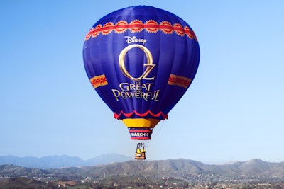 The colorful balloon was branded with the film's name.
