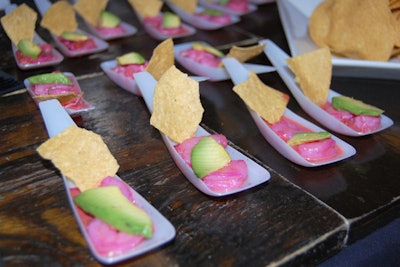 Citrus-roasted beets added a deeper pink color to El Centro D.F.’s shrimp ceviche served with pico de gallo, avocado, and tortilla chips.