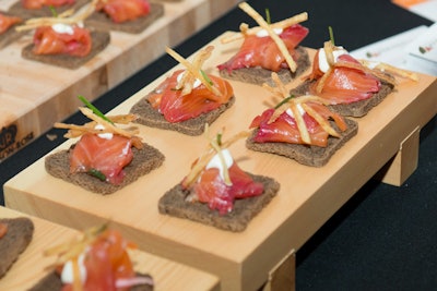 Todd Gray’s Watershed restaurant served pink beet cured salmon on pumpernickel toast with crème fraîche.