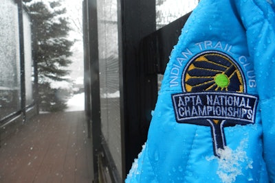 The official players and volunteer jackets of the A.P.T.A. National Championships were Patagonia lightweight snow shells—good thing given the weather.