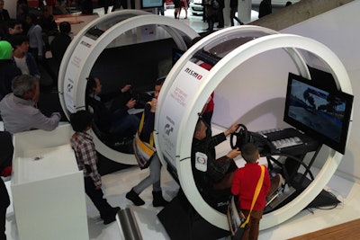 The GT Academy area was based on Nissan’s virtual-to-reality contest that allowed players of Sony’s Gran Turismo Playstation game to become race drivers. At the Geneva Show, Nissan set up simulation pods where guests could play the game and share a photo of the experience on their social networks.