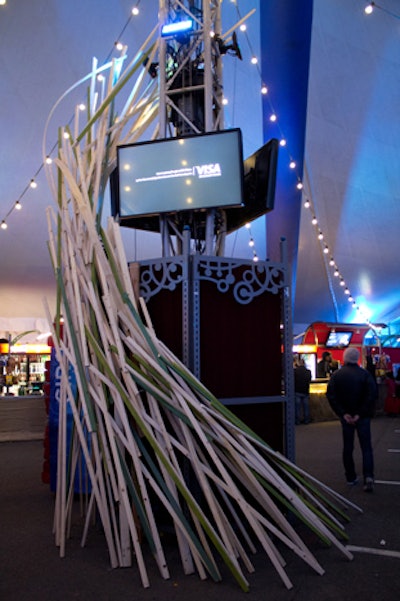 Earlier in the day, Connected Productions set up large installations composed of wood slats in the main concession area, where the after-party would be held following the show.