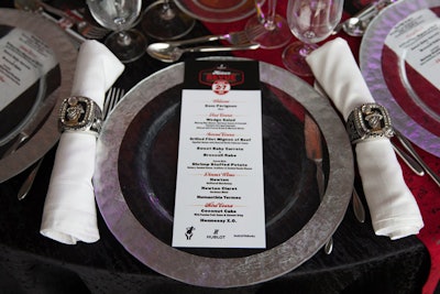 Championship rings stood in for napkin rings at dinner settings at a recent event that saw members of the N.B.A. champions Miami Heat in attendance.