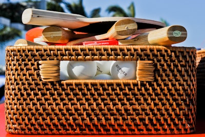 Branding was present in other elements of the event, including ping-pong balls and oversize rings in Hermès silk scarf prints for the ring toss.