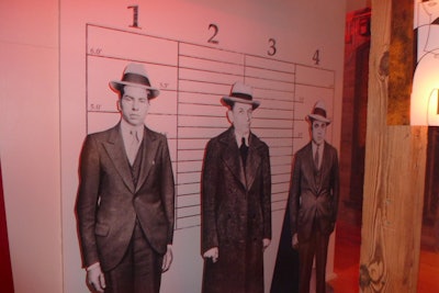 To the right of the glitzy lounge, a gangster-themed area area had a lineup of famous gangsters including Al Capone. There were outlined feet on the floor that guest could stand on to be photographed as part of lineup.