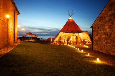 The teepee-style tents can hold as many as 400 people.