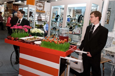Jewell Events Catering brought in striped, color-themed appetizer carts.
